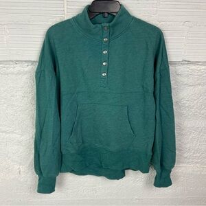 SO Green lounge life Pullover fleece Sweatshirt with Button Collar size small